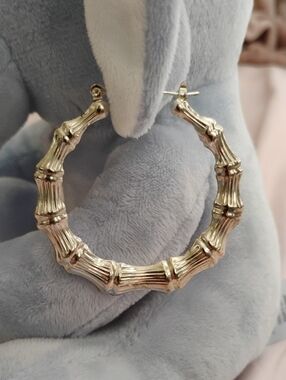 Silver Bamboo-Style Hoop Earrings - Women Jewelry